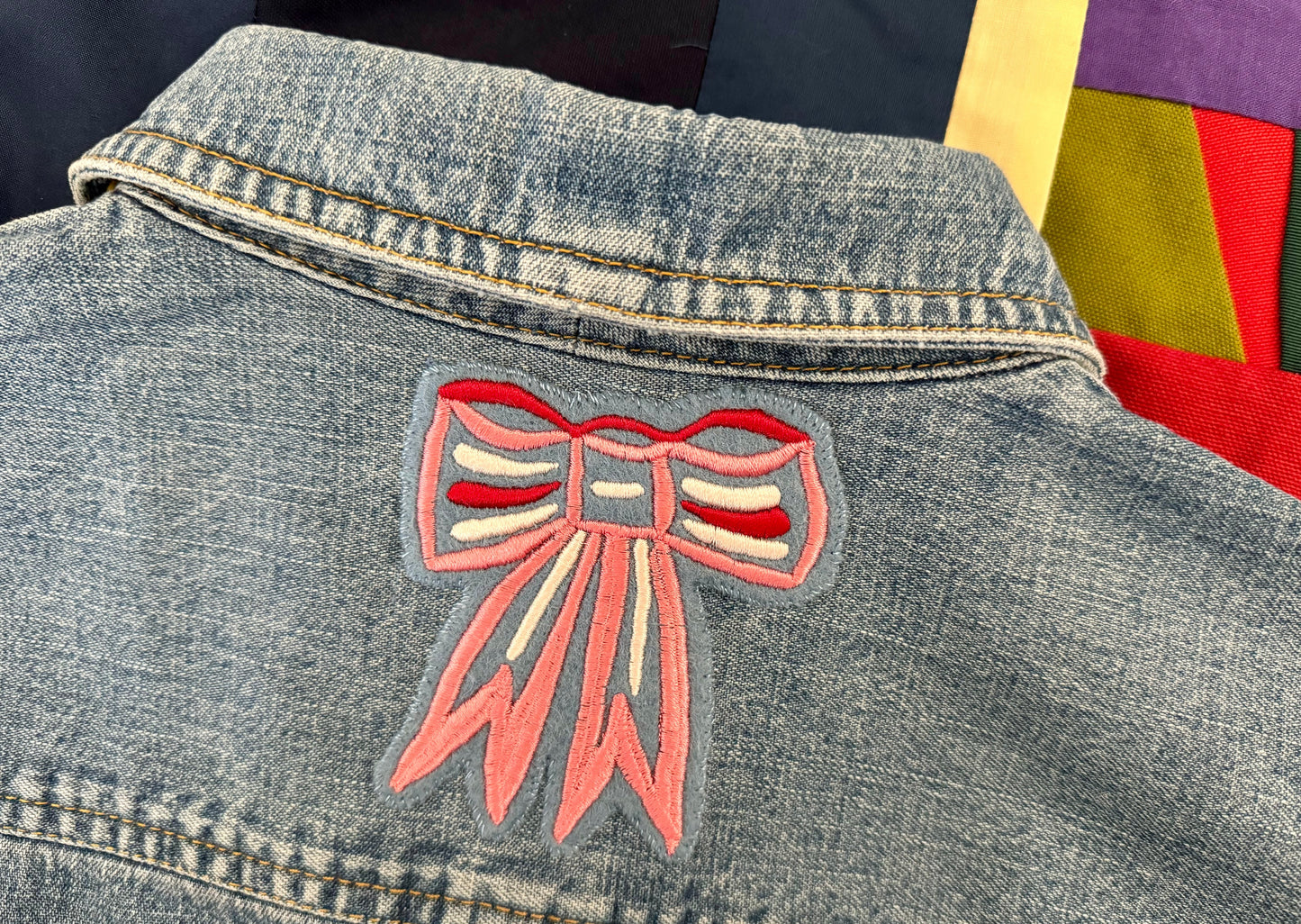 Pink Bow Embroidered Patch